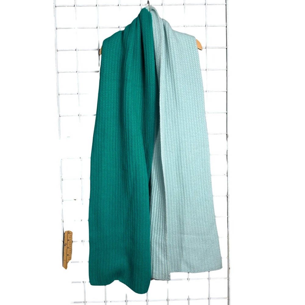 La Ligne 100% Cashmere Two Tone Ribbed Knit Scarf Green Blue Oversized Luxury
